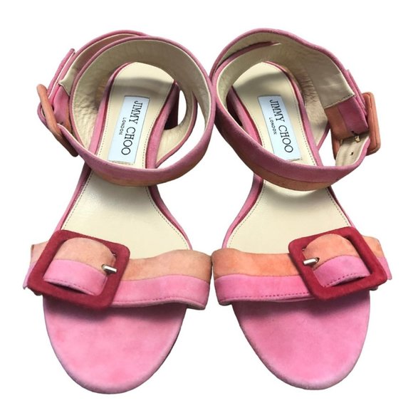 Jimmy Choo Shoes - Jimmy Choo Dacha Ankle Strap Sandals Shoes Pastel Colors Block Heel Suede